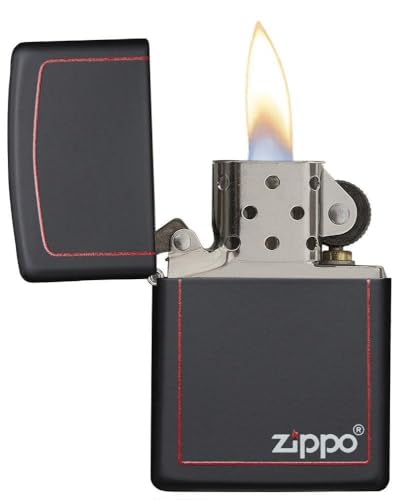 Image of Zippo Classic Black and Red - Black Matte Finish with Red Border and Zippo Logo,Pocket Fuel Refillable Windproof Lighter, BIS Certified