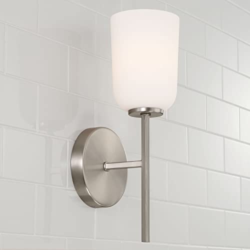 Image of HomePlace by Capital Lighting 648811BN-542 Lawson Transitional Soft White Glass Bell Wall Sconce, 1-Light 100 Watt, 14 inch H x 5 inch W, Brushed /Satin Nickel