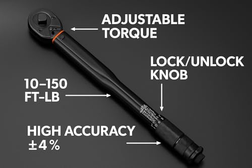 Image of HUPLA 1 /2 inch Drive Click Torque Wrench (10-150 Ft-Lb / 28-210 Nm) | Dual Range Micrometer Adjustable Ratchet Wrench for Car, Bike & Industrial Use | Torque Tool with Storage Case - Fixed Square