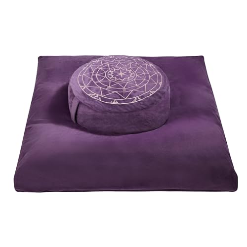 Zafu & Zabuton Meditation Cushion Set – Buckwheat Hull & Memory Foam Pillows, Ergonomic Support for Yoga, Mindfulness – Organic Velvet Cover, Large Size, Durable Comfort (Purple)