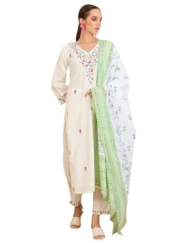 Image of INDO ERA Women Pure Cotton Kurta Set with Dupatta | Festive Suit Set, 6720