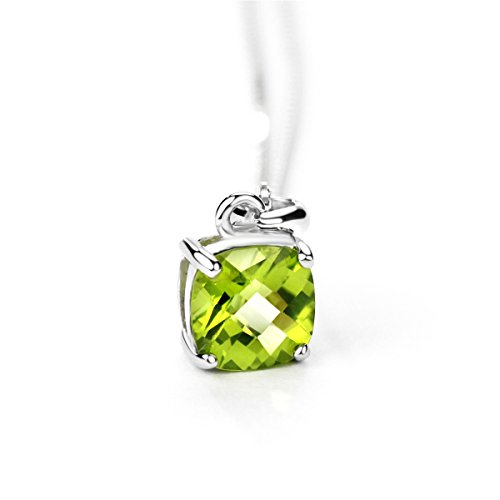 Michooyel UK_B075FJG3Z8 2Ct Cushion Cut Peridot Pendant Necklace For Women Sterling Silver Gemstone August Birthstone Women'S Necklace thumb #7