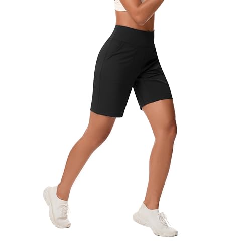 Bermuda Shorts for Women with Zipper Pocket Womens High Waisted Long Shorts for Running Workout Athletic4