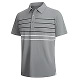 SAMERM Camisa de Golf de Manga Corta para Hombre, Estampado de Rendimiento, Absorbe la Humedad, Ajuste seco, Polo para Hombre, Gris (87-stripepolo-Grey), Large