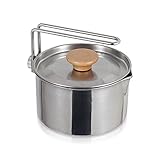Stainless Steel Camping Pot with Lid and Removable Handle, Light Weight Outdoor Camping Kettle, Easy Clean Camp Boiling Pot, Cooking Pot for Picnic, Hiking, Backpacking, 1L/34oz (1L/34oz)
