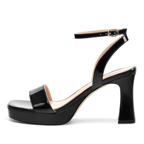 Platform Heels for Women, Chunky Square Open Toe Ankle Strap Stylish Heeled Sandals for Party Prom Wedding2