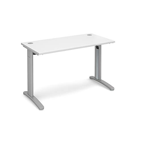 Image of Mr Office TR10 straight desk 600mm deep - silver frame, 1200, White