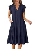 ANRABESS Womens Summer Ruffle Sleeve V Neck Floral Print Midi Dress 2025 Fashion Casual Fit Flowy Tiered Boho Beach Vacation Sundress Deep Navy Blue-L