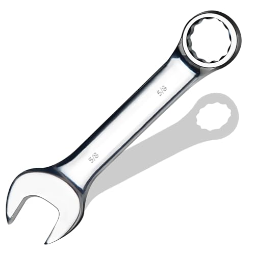 pgroup 5/8" SAE Stubby Combination Wrench, CR-V Steel with Mirror Polish, 12-Point Design, 15-Degree Offset, Perfect for Auto Repair, Household, Car & Truck Emergency