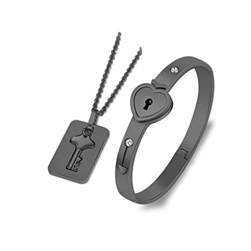 Weilifang Couple Collier Bracelet Kit Bijoux Cérémonie Ensemble Bijoux Romantique, Le Noir Cover