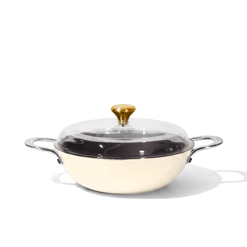 Image of CUMIN CO. Enamel Cast Iron Kadai LITE with Lid | 4L, 28 cm |5 Years Warranty | Non Toxic Heavy Bottom Kadhai for Frying | Induction & Gas Compatible | Chemical Free Coating | White