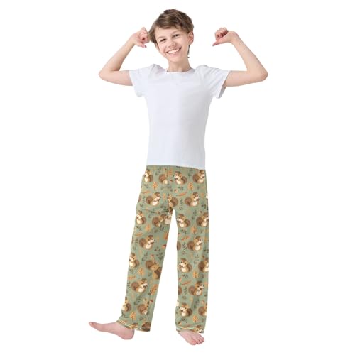 Smiling Squirrel with Acorns Long Pajama Pants Bottoms Soft Sleepwear with Pockets3