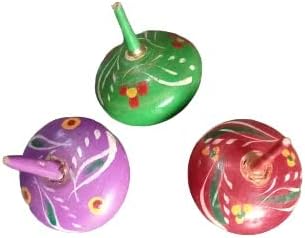 Wooden Spinning Tops Spinners Finger top flip top Lattu Whirling -Set of 3 Lattu (3 Years+)