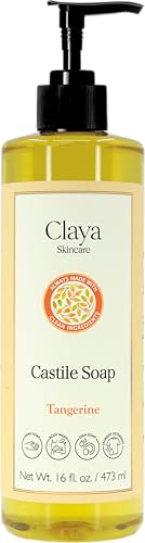 Claya Liquid Castile Soap – Organic Ingredients, Biodegradable, Gentle for Sensitive Skin and Versatile Use (16 fl oz (Pump Cap), Tangerine)