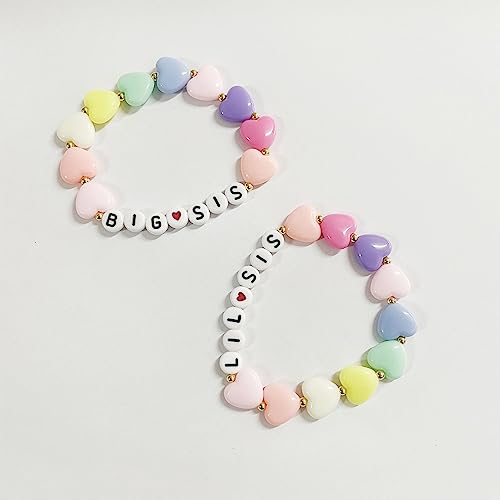 Image of HUASAI 2PCS Big Little Sister Bracelet Gifts for Girl Colorful Acrylic Heart Beaded Bracelets Sister Jewelry