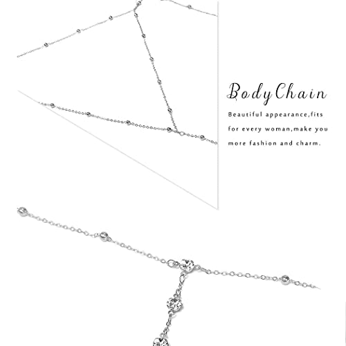 Dreamyn Boho Rhinestones Physique Chain Silver Crystal Bikini Chains Summer time Seaside Bra Physique Jewellery for Girls and Ladies (Silver) 7 31+UuajLLJL