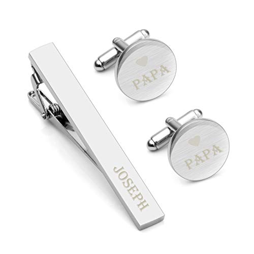 Jovivi Personalized Custom Inital Name 3pcs Stainless Steel Cufflinks and Tie Clip Bar Set for Men Fathers Day Wedding Gifts with Box