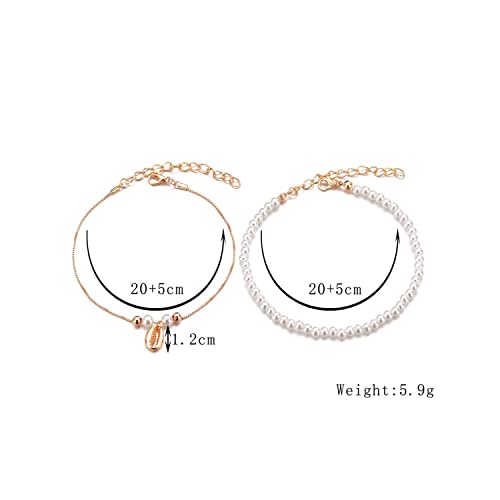 Pearl Anklets For Women Beach Anklet Adjustable Pearl Chain Anklet Double-Layer Pearl Shell Anklet Summer Foot Jewelry Gifts For Women Girls. (Double) #TOP3