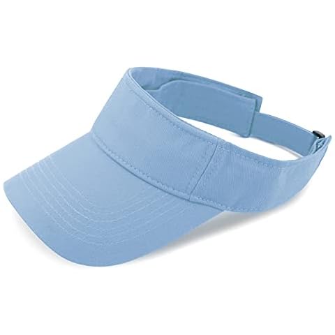 The Hat Depot Sun Visor hat Sports 100% Cotton & Pigment Quick Adjust Strap Closure Sun-Protect Golf Men Women Visor Cap, 1. Sky Blue, One size Cover