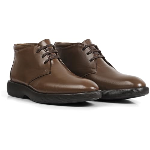Image of Opananken Men's Casual Leather Boots - 100% Genuine Leather, Lace-Up Design, Comfort Air Latex Insole, Odor Control, Lightweight, Flexible, Durable Sole for All-Day Walking or Work Use
