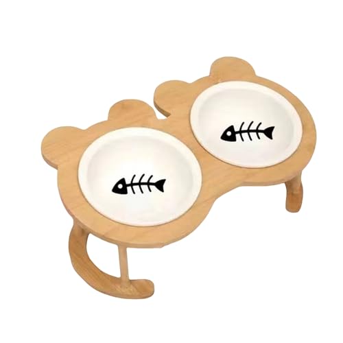 猫餌入れ 猫食器 猫小型犬エサ台付きセラミックボウル猫用・犬用 セラミックフードボウル 15 度傾斜エサ台付き 陶器製 小型ペット食器 水飲み皿 軽量で持ち運び便利 食べやすい 猫餌入れ犬餌入れ (06)