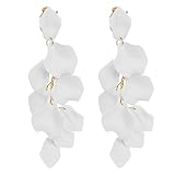 Rbenxia 1 Pair of Long Acrylic Rose Petal Dangle Earrings Rose Flower Earrings Drop Statement Layered Floral Petal Earrings for Women (White)
