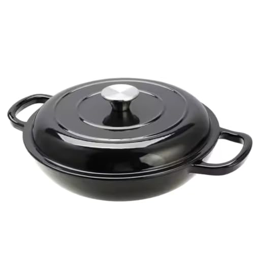 Everypan Eclat Cast Iron Dutch Oven, Non-Stick Ovenproof Enamelled Casserole Pot, Oven Safe up to 260°C – Sturdy Dutch Oven Cookware - Baking, Braising, and Cooking (Black, Shallow 3 L)