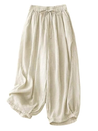 GORGLITTER Women's Barrel Pants Wide Leg Baggy Linen Drawstring Palazzo Harem Trouser Sweatpants Bottoms