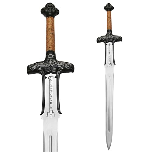 [OLDZ CRAFTZ] Authentic Handmade Conan Barbarian Sword Conan Sword Real 5160 Carbon Steel Black Fittings Traditional Leather Sheath Conan Father Sword Medieval Fantasy Barbarian Atlantean Sword Prop