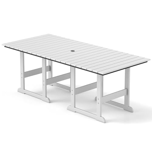 GREENVINES Outdoor-Dining-Table | 75” | HDPE | 2 Connectable Square Tables for 6 | Slatted | All-Weather | Patio Furniture | for Poolside Backyard Garden | White