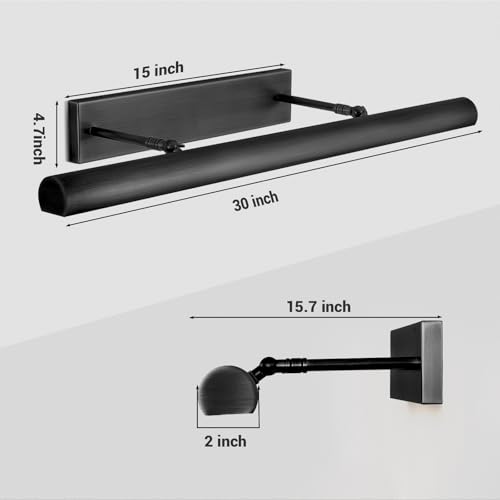 Black Picture Lights, 30inch Hardwired Picture Light for Wall, Dimmable Gallery Wall Lights, Rotatable Linear Picture Frame Light, Art Light for Wall Painting Display Artwork Portrait