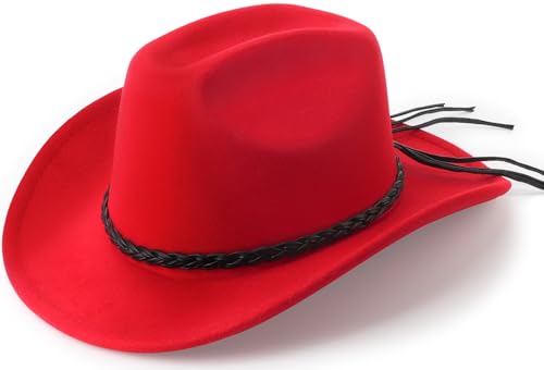 DRESHOW Western Cowboy Hat for Men Women Cowboy Cowgirl Hat Outdoor Wide Brim Retro Felt Fedora Hats Unisex Rolled up Caps