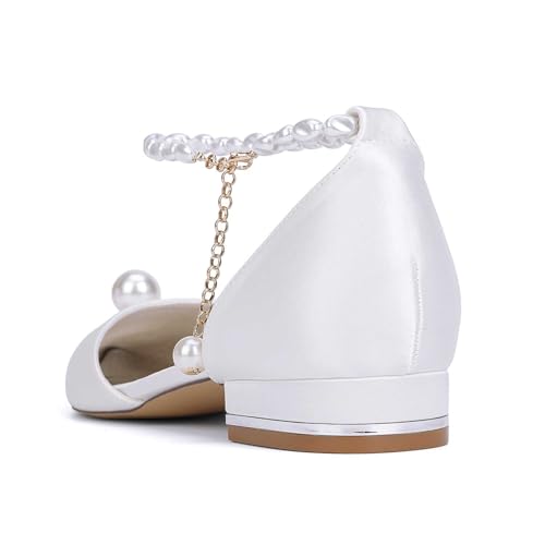 Women's Pointed Toe Sandals With Pearl Ankle Strap | Closed-toe Satin Bride Shoes For Wedding | Graduation Shoes With Big Pearl | Wedding Party & Homecoming Dress Heels4