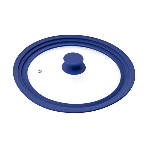 bremermann® Coperchio Universale in Vetro con Bordo in Silicone, 24/26/28 cm, Medio (Blu)