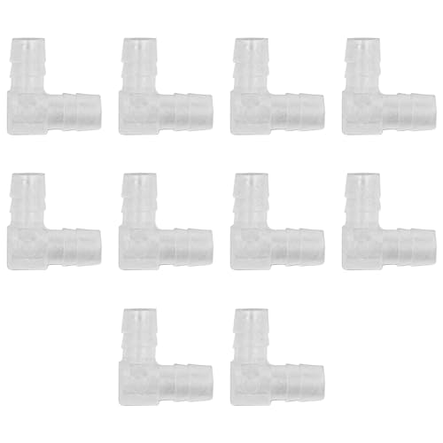 Tiardey 10er-Pack 90-Grad-Winkel-Schlauchtülle aus Kunststoff mit gleichem Widerhakenanschluss, 10 mm L-förmiger Schlauchanschluss für Aquarium, Luft, Wasser