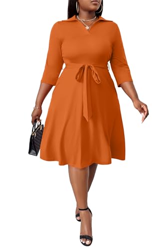 Image of FANDEE Plus Size Midi Dress for Women - Printing Summer Dresses for Wedding Guest Cocktail Party 3 /4 Sleeve V Neck（L-5XL）