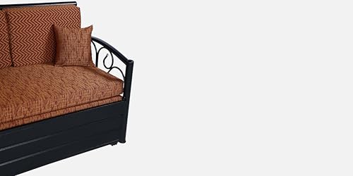 Image of Rokkove 3 Seater Metal Sofa Cum Bed with Hydraulic Storage | King Size Sofa Cuma Bed | Metal Sofa Set for Living Room (Matte Black Finish with Light & Dark Brown Mix Cushion)