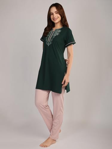 Image of Duchess Women's Cotton Embroided Long Length Night Suit Set