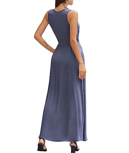 Image of LILBETTER Women Sleeveless Deep V Neck Loose Plain Long Maxi Casual Dress