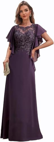 Lace Appliquess Mother of The Bride Dresses for Wedding Long Ruffles Short Sleeve Chiffon Formal Evening Gowns2