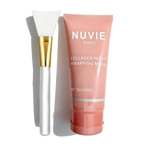 Nuvie Beauty Collagen Overnight Peel Off Face Mask with Brush Hydrating Enhances Glow & Elasticity 2.53 fl.oz