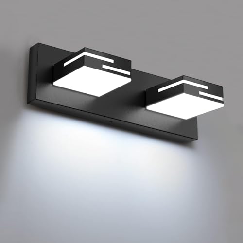 Image of LED Modern Bathroom Vanity Light Fixtures, Dimmable Matte Black Vanity Lights for Bathroom Lighting Fixtures Over Mirror, with 360 Rotatable Acrylic Heads 2-Light 16-inch (Cool White 6000K)