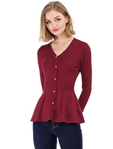 Allegra K Women's Peplum Sweater Ribbed V Neck Long Sleeve Knit Peplum Tops3