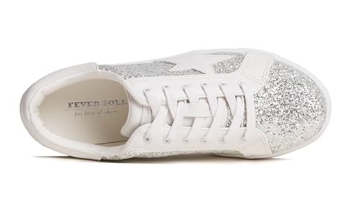 Image of FEVERSOLE Women's Fashion Lace Up Dress Sneakers Sparkly Party Shiny Shoes