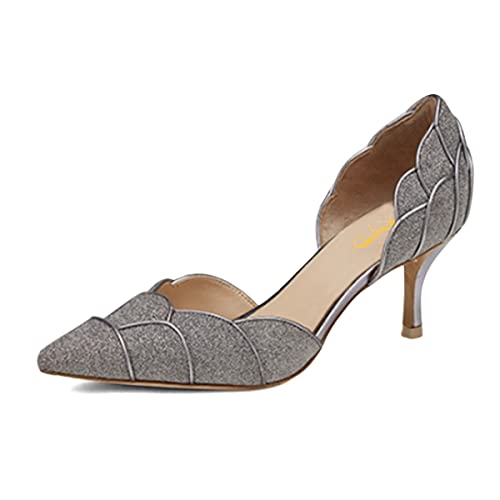 Image of XYD Women's Pumps, Elegant Pointed Toe, D'Orsay Kitten Low Heels, Rhinestone Studs, Slip-On Satin Shoes for Wedding