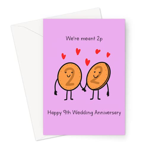 We're Meant 2p Happy 9th Wedding Anniversary Greeting Card | Copper 9 Year Funny Wedding Anniversary Card, Ninth Anniversary Card For Husband Or Wife, Him Or Her