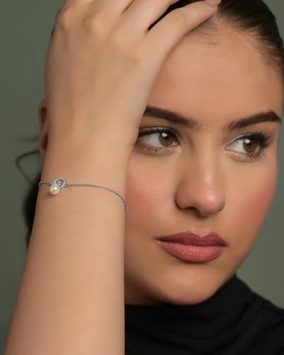 Image of CLARA 925 Sterling Silver Dante Pearl Pendant Earrings Chain Bracelet Ring for Women & Girls| Platinum Plated | Gift for her