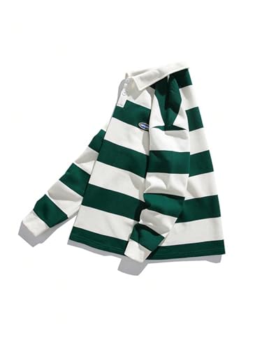 SweatyRocks Men's Loose Striped Sweatshirts Long Sleeve Collared Pullovers Preppy Top3