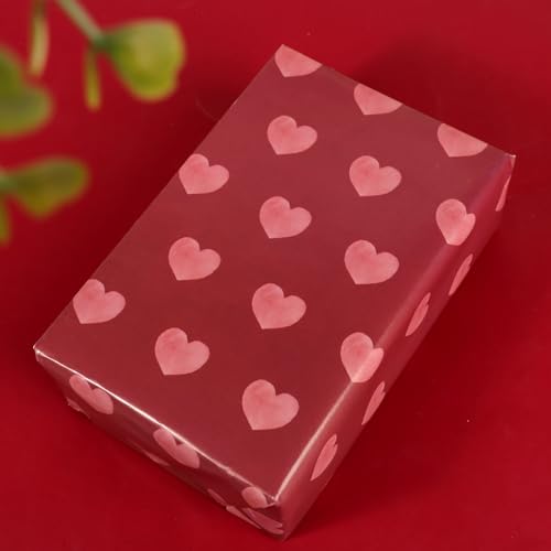4 hojas Papel de Regalo Rojo con Corazones 50×70cm San Valentín B...