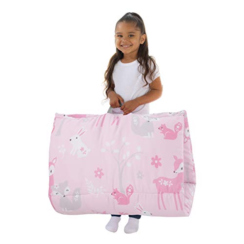 Everything Kids Pink, Rose, Grey and White Fox Deluxe Easy Fold Nap Mat - Thumbnail 4